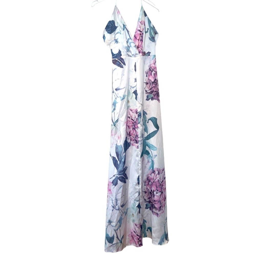 Lilyful Purple and Green Floral Maxi Sleeveless Dress. Medium